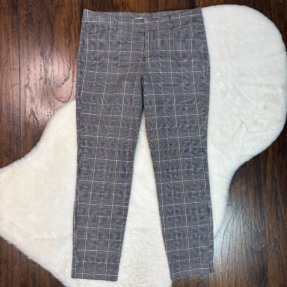 Old Navy Pixie Pants 8 Black Purple Plaid Skinny Ankle Stretch Mid-Rise Women's